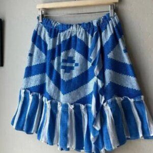 Lemlem Blue Striped Aztec Print Boho Ruffled Summer Beach Mini Skirt Size Large